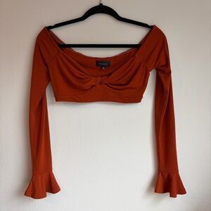 MAJORELLE Rust Orange Twist-Front Off-Shoulder Crop Top